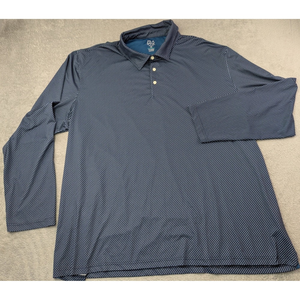 Jos A Bank Traveler Mens 3X Long Sleeve Tailored Fit Golf Polo Shirt Blue - Picture 2 of 9